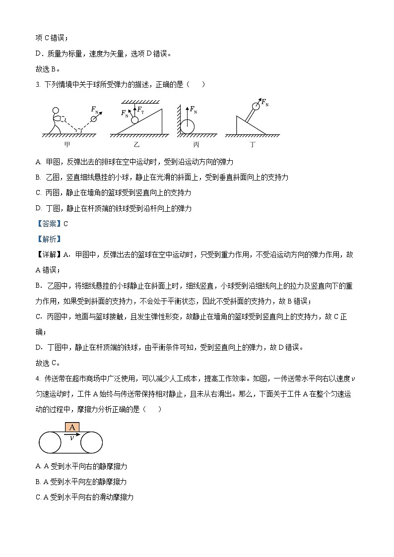 浙江省嘉兴市第一中学2024-2025学年高一上学期10月阶段性测试物理试卷 Word版含解析第2页