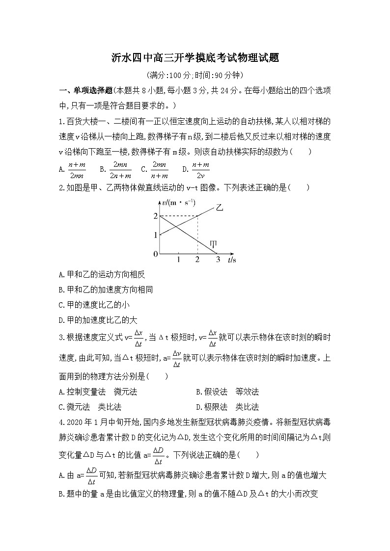 山东省临沂市沂水县第四中学2024-2025学年高三上学期开学摸底考试物理试题第1页