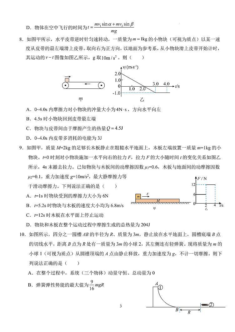 2025届湖北沙市中学高三10月月考物理试卷（含答案）第3页