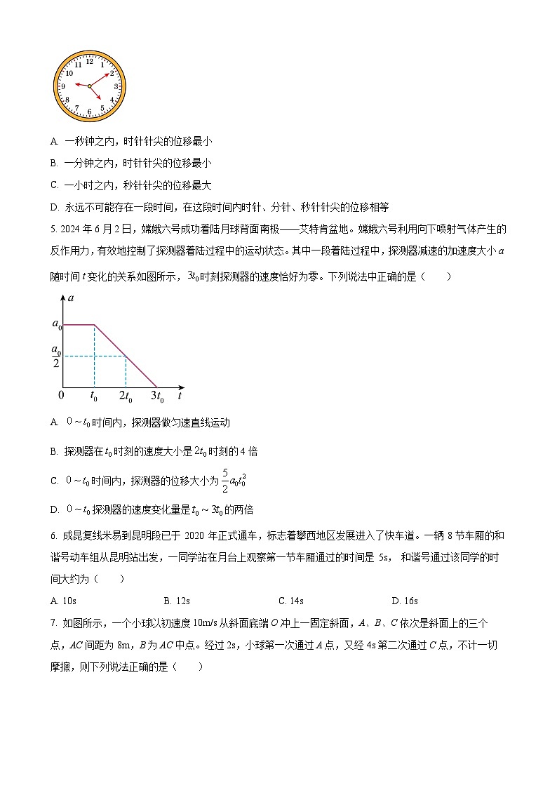 四川省成都市石室中学2024-2025学年高一上学期10月月考物理试卷 Word版无答案第2页