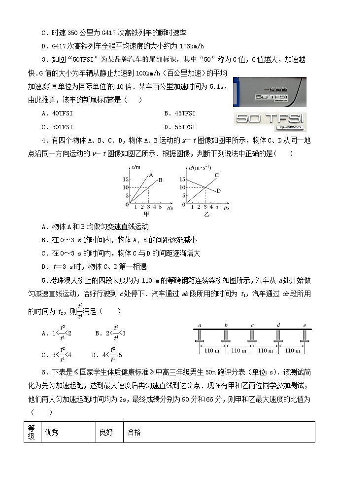 内蒙古赤峰二中2024-2025学年高一上学期第一次月考物理试卷（Word版附答案）第2页