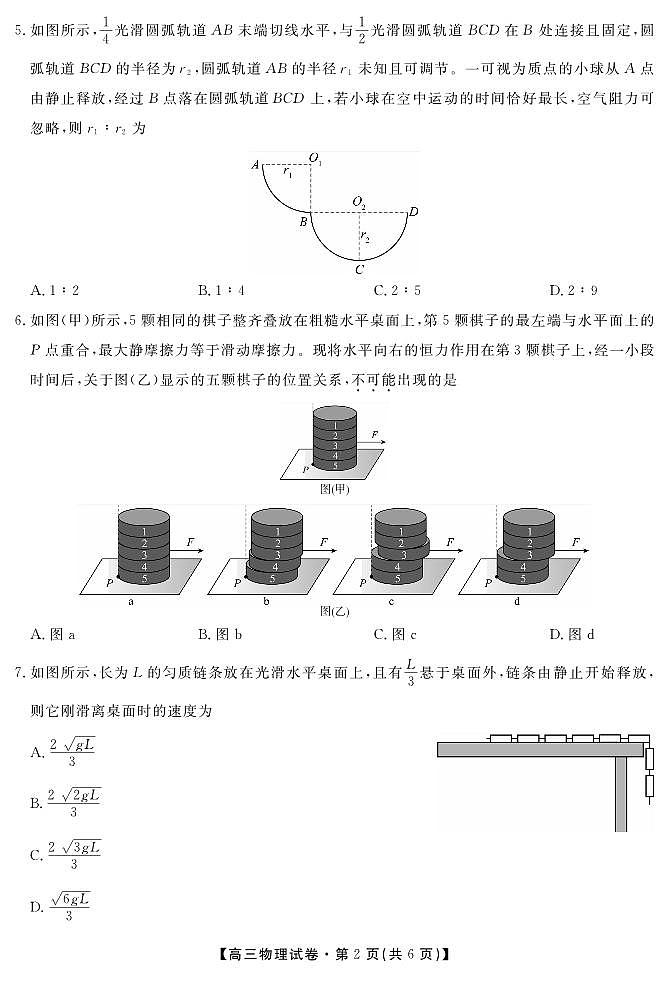 高三物理试卷第2页