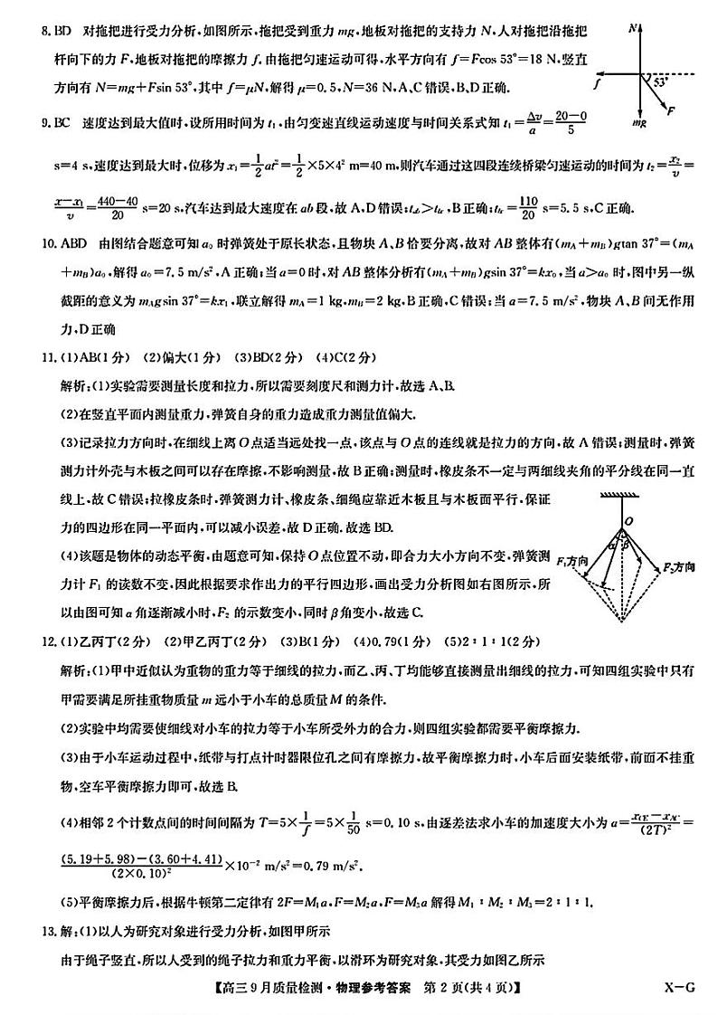 【河南卷】河南省九师联盟2025届高三9月质量检测巩固卷（W-G）（10.8-10.9）               物理试卷答案第2页