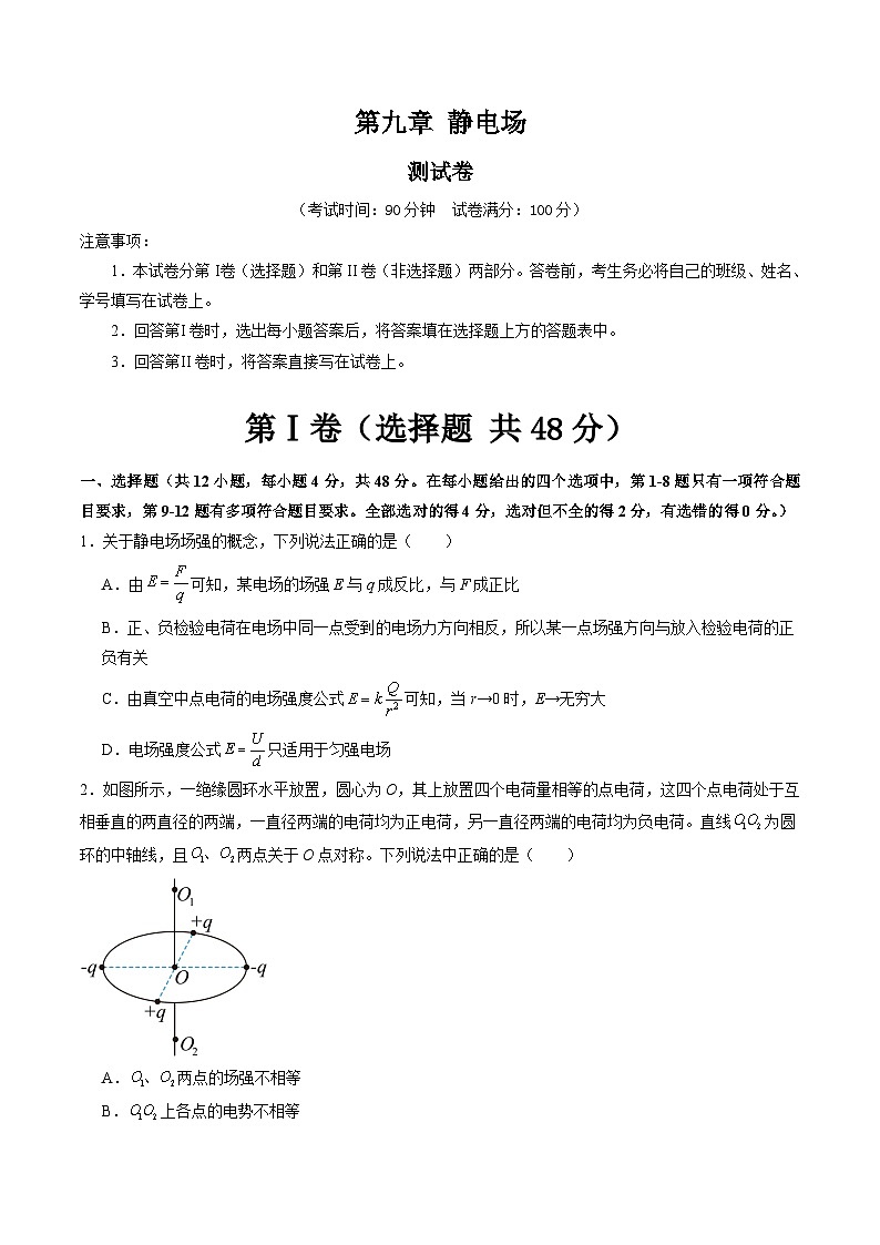 2024高考物理一轮复习第9章静电场(测试)(学生版+解析)第1页