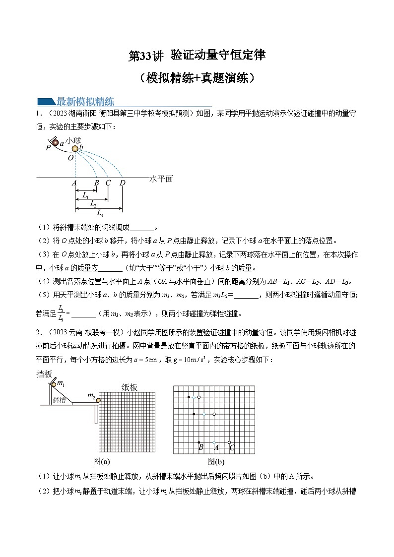 2024高考物理一轮复习第33讲验证动量守恒定律(练习)(学生版+解析)第1页
