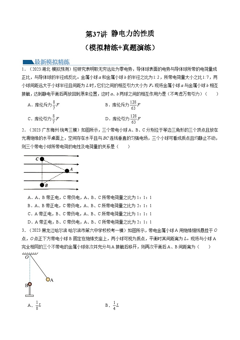 2024高考物理一轮复习第37讲静电力的性质(练习)(学生版+解析)第1页