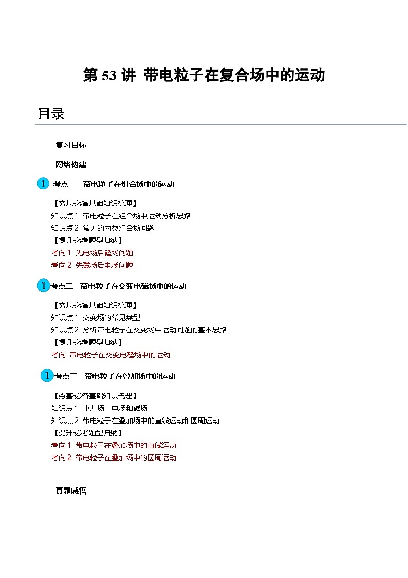2024高考物理一轮复习第53讲带电粒子在复合场中的运动(讲义)(学生版+解析)第1页