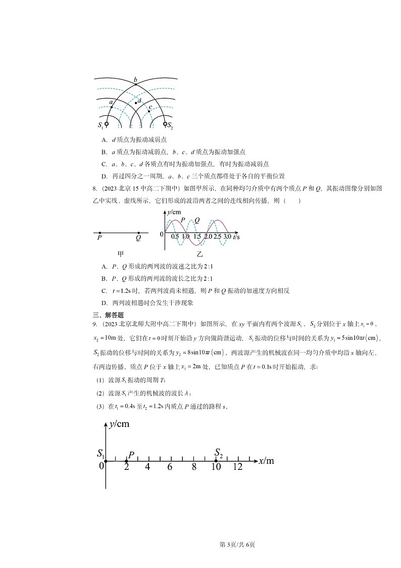 2022～2024北京重点校高二下学期期中物理真题分类汇编：波的干涉03
