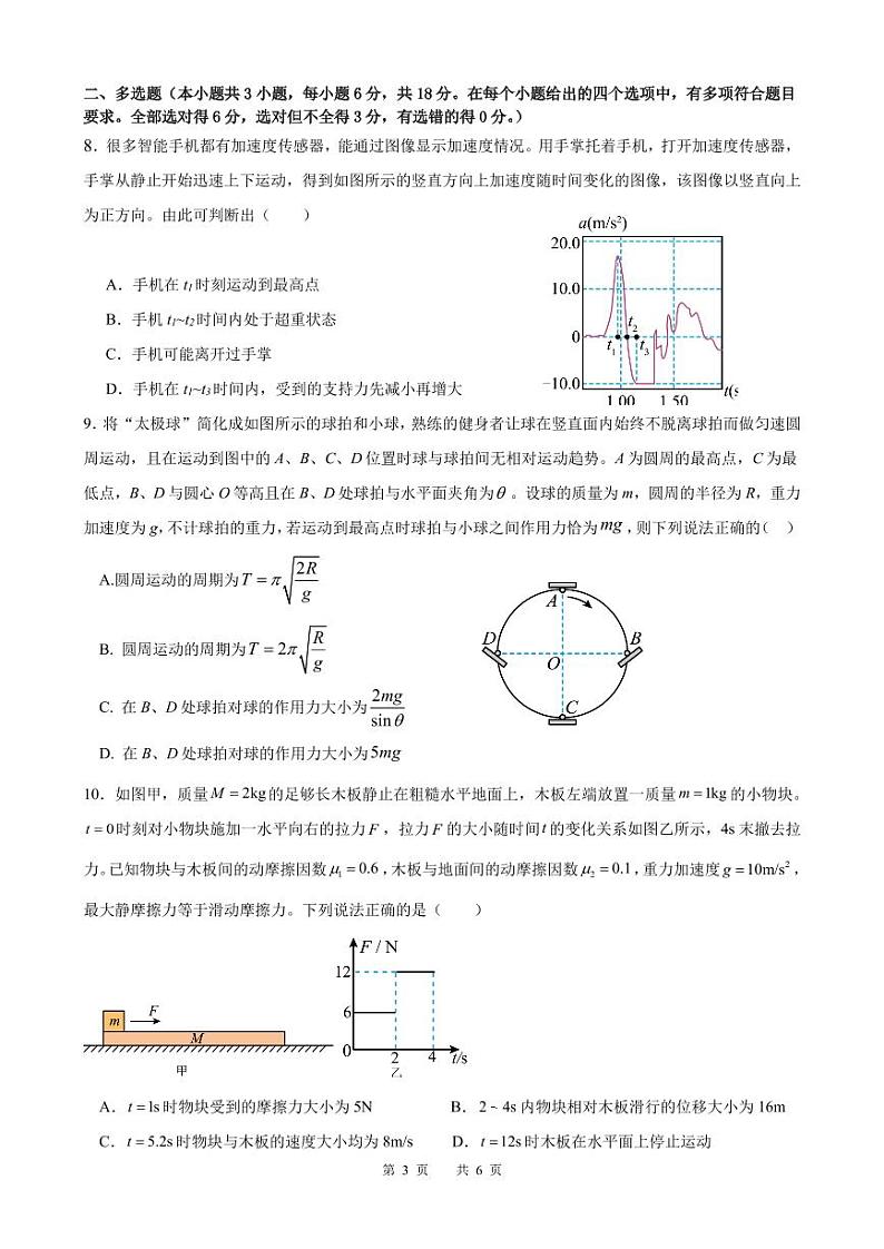 四川省内江市某校2024-2025学年高三上学期10月月考物理试题第3页