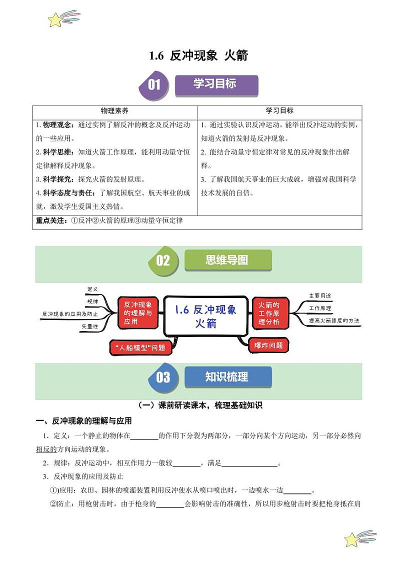 1.6 反冲现象 火箭（学生版） 2024-2025学年高二物理同步学与练（ 人教版2019选择性必修第一册）第1页