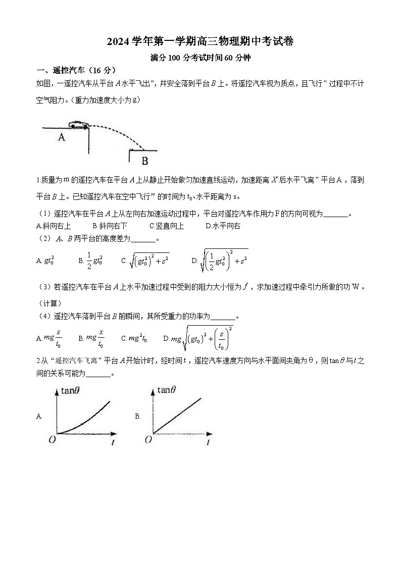 上海市上海师范大学附属外国语中学2024-2025学年高三上学期期中考试物理试卷(无答案)第1页