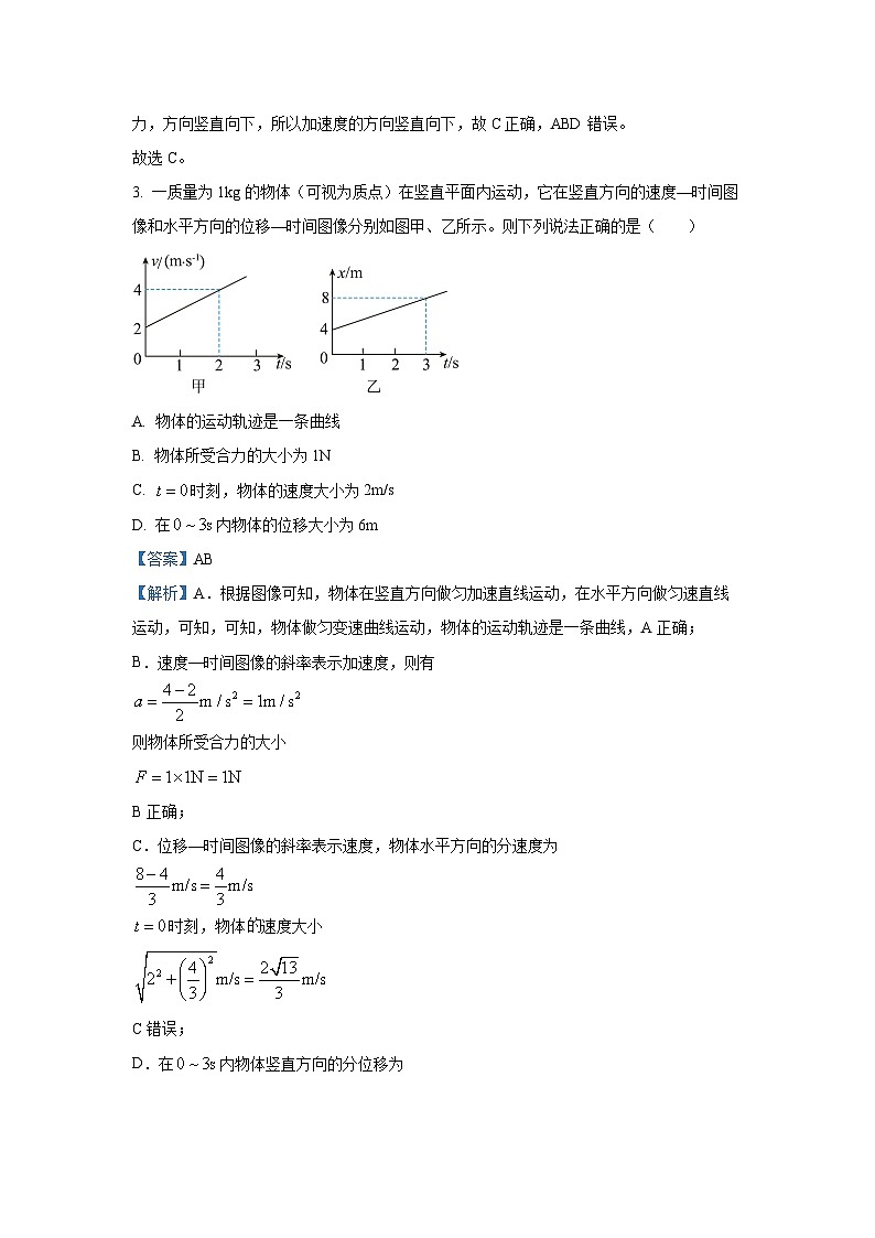 甘肃省兰州市教育局第四片区2023-2024学年高一下学期期中考试物理试卷（解析版）02