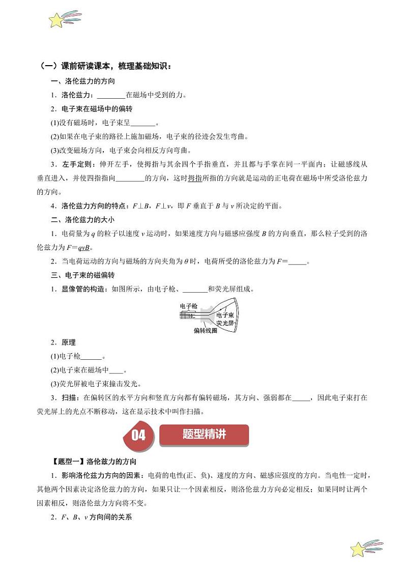 1.2磁场对运动电荷的作用力（含答案） 2024-2025学年高二物理同步学与练（ 人教版2019选择性必修第二册）02
