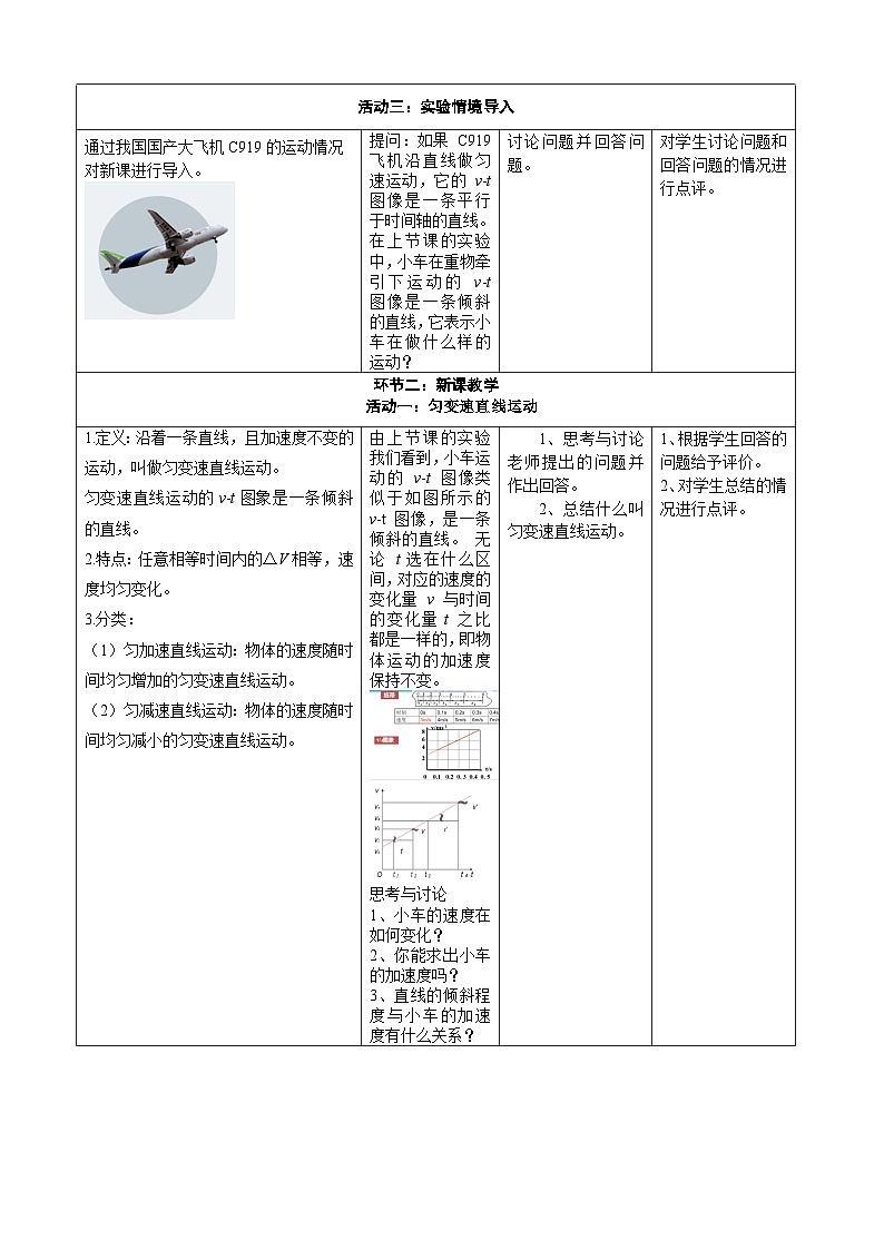 2.2 匀变速直线运动的速度与时间的关系----大单元分课时教学设计第2页