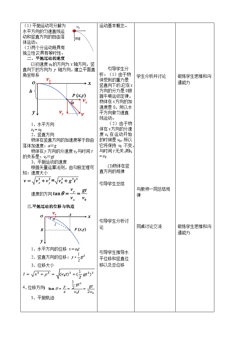 5.4抛体运动的规律-----大单元分课时教学设计02