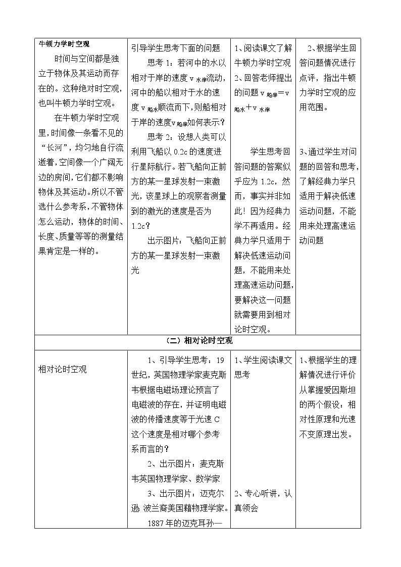 7.5相对论时空观与牛顿力学的局限性教学评一体化教学设计第3页