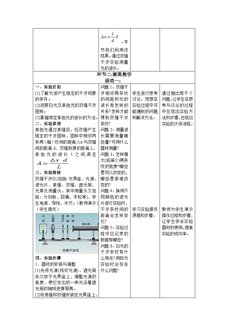 第四章 第四节 实验 用双缝干涉测量光的波长------教学评大单元分课时教学设计02