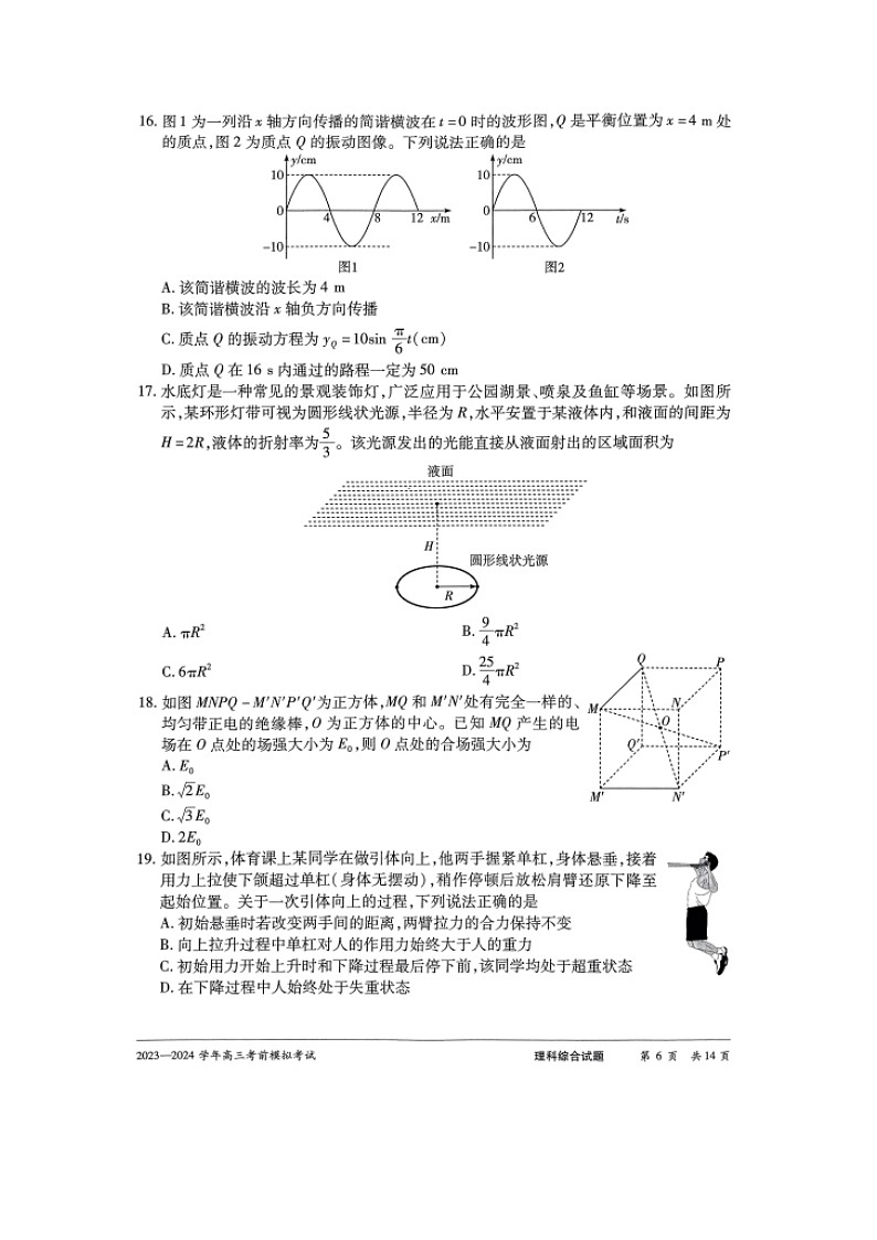 河南省名校联盟2023-2024学年高三考前模拟大联考(三模)物理试卷02