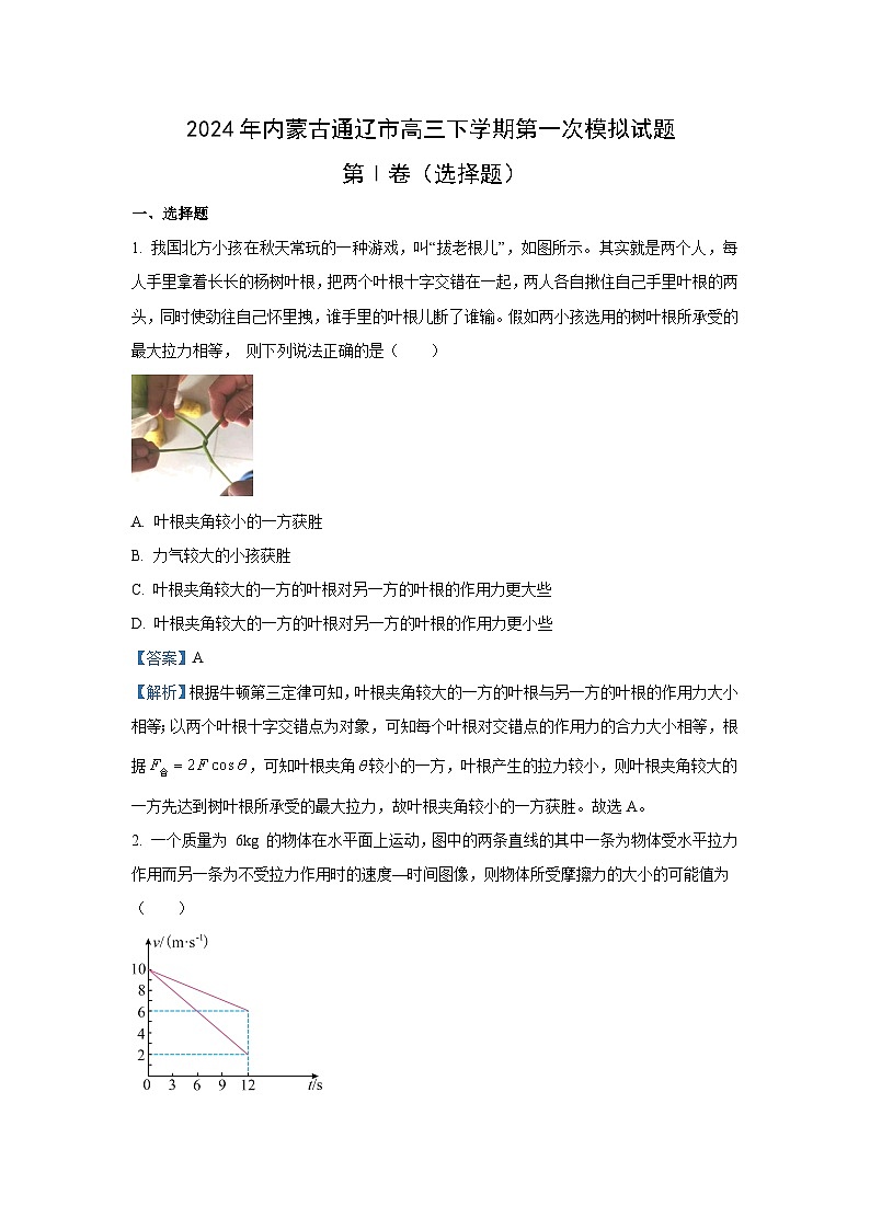 内蒙古通辽市2024届高三下学期第一次模拟考试物理试卷(解析版)第1页