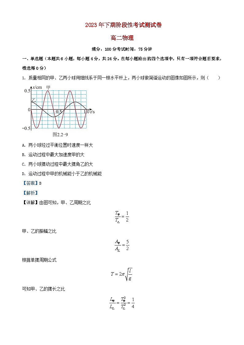 湖南省永州市2023_2024学年高二物理上学期10月月考试题含解析第1页