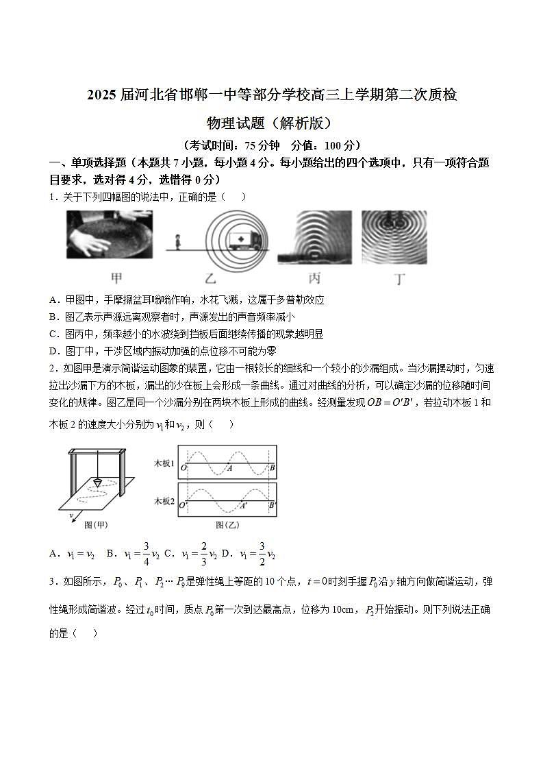 2025届河北省邯郸一中等部分学校高三上学期第二次质检物理试题（解析版）第1页