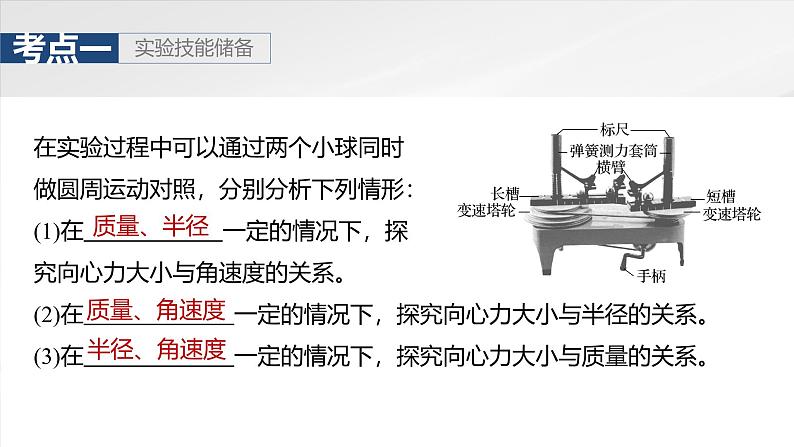 （新人教版） 2025年高考物理一轮复习课件第4章　第6课时　实验六：探究向心力大小与半径、角速度、质量的关系06