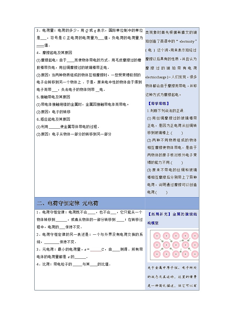 人教版高中物理必修第三册同步讲义9.1电荷（原卷版）第2页