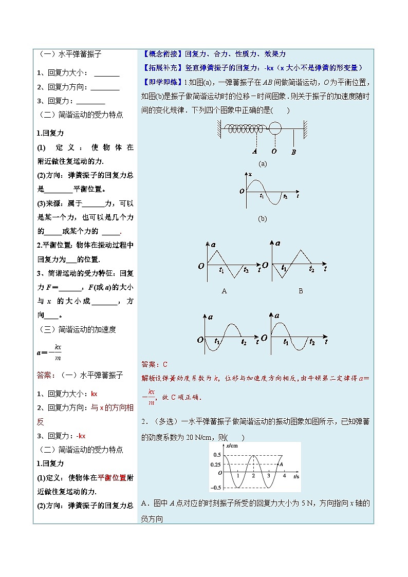人教版高中物理选择性必修一同步讲义2.3 简谐运动的回复力和能量（解析版）第2页