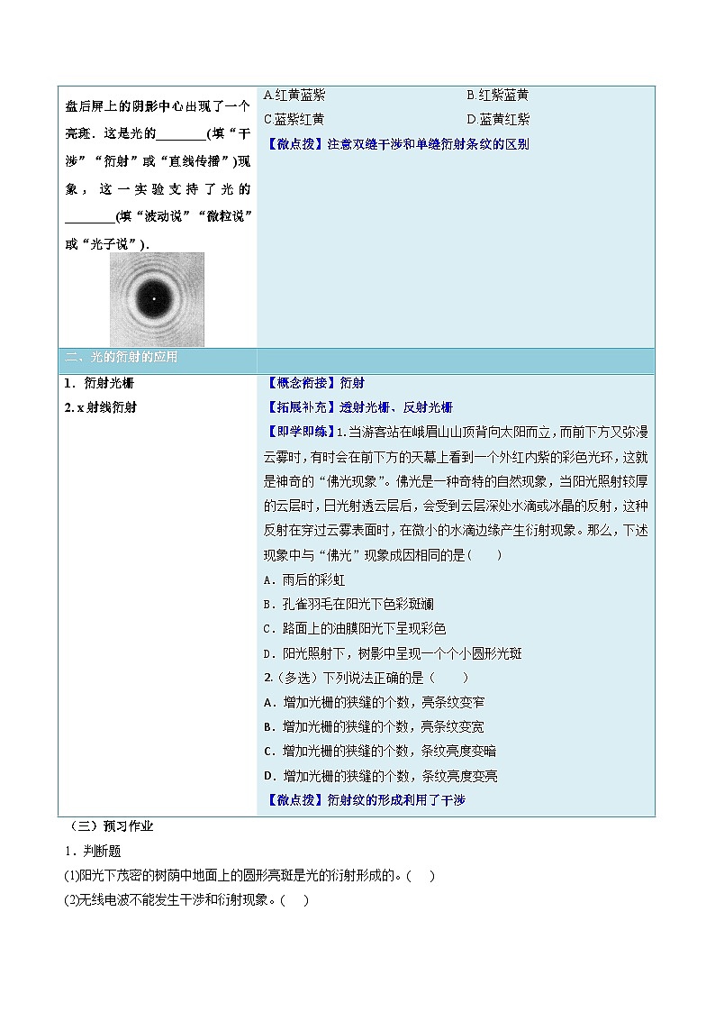 人教版高中物理选择性必修一同步讲义4.5 光的衍射（原卷版）第2页