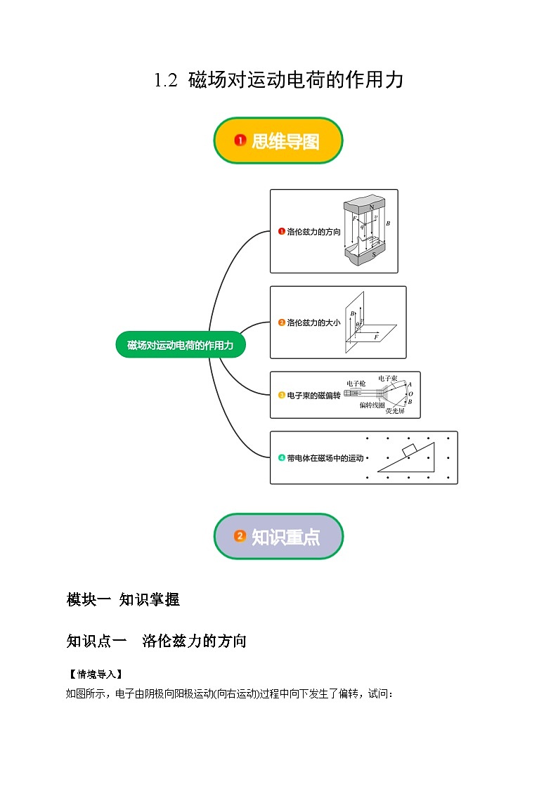 人教版高中物理选择性必修二同步讲义1.2 磁场对运动电荷的作用力（2份，原卷版+解析版）01