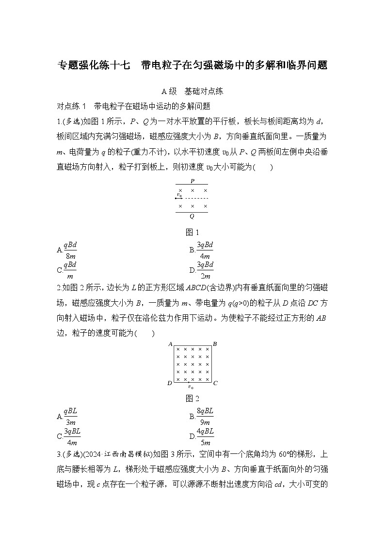 【高考物理】一轮复习：专题强化练（2025版创新设计）17、专题强化练十七　带电粒子在匀强磁场中的多解和临界问题第1页