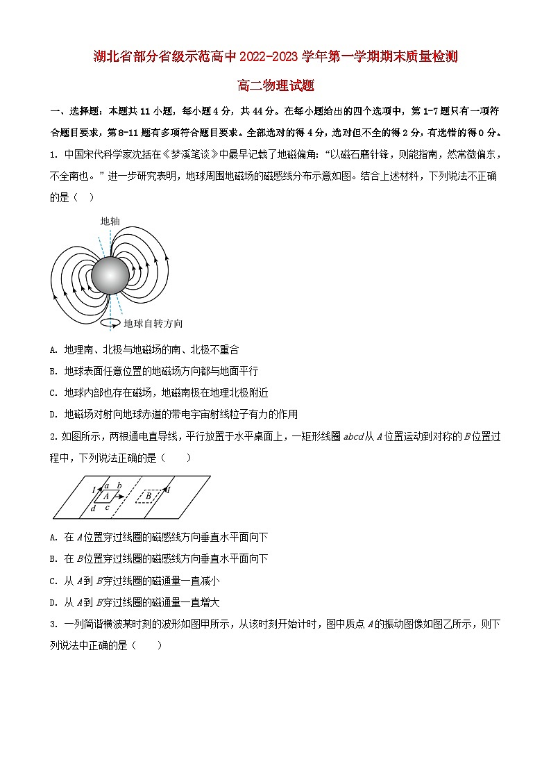 湖北省部分省级示范高中四校联考2022_2023学年高二物理上学期期末测试试题第1页