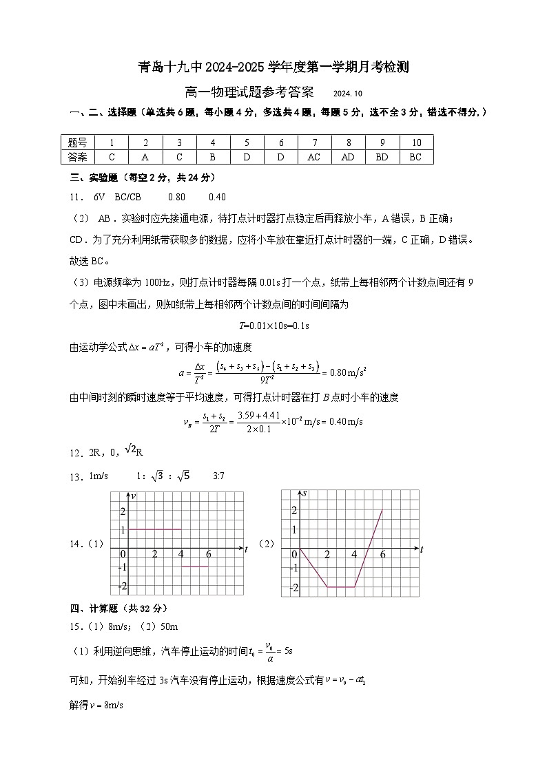 （高一物理组）试题答案第1页