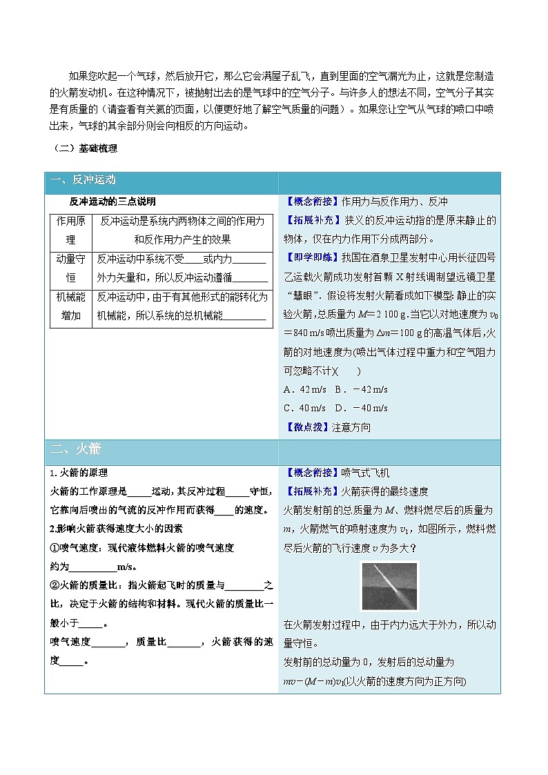 人教版高中物理选择性必修一同步讲义1.6 反冲运动（2份，原卷版+解析版）02