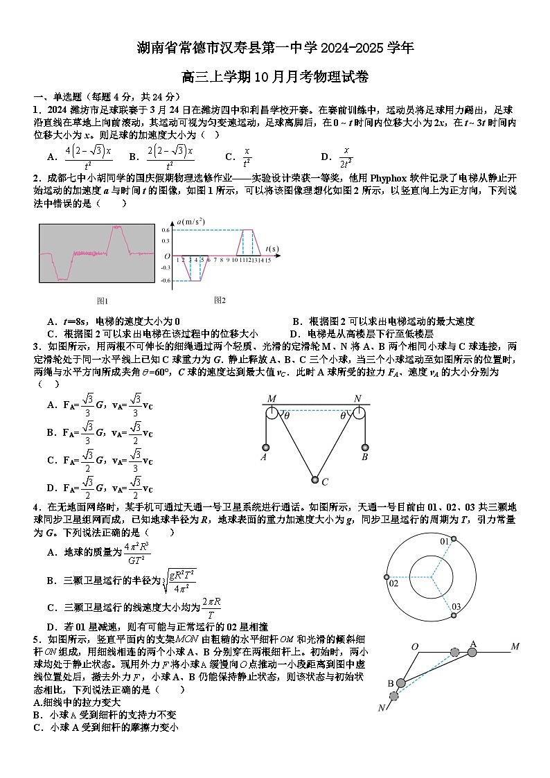 湖南省常德市汉寿县第一中学2024-2025学年高三上学期10月月考物理试题01