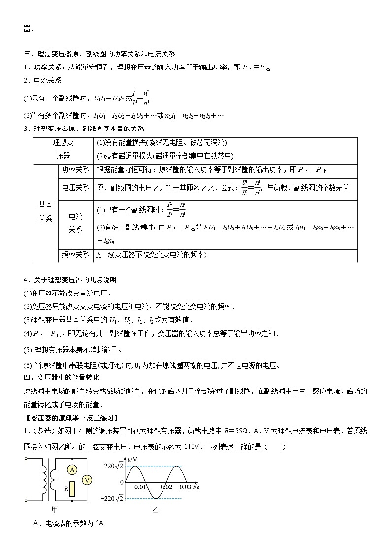 人教版高中物理选择性必修二 同步精讲精练3.3变压器（原卷版）第2页