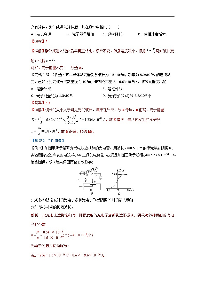 人教版高中物理选择性必修三 同步精讲精练专题4.2 光子的认识、光电效应的图像分析（解析版）第2页