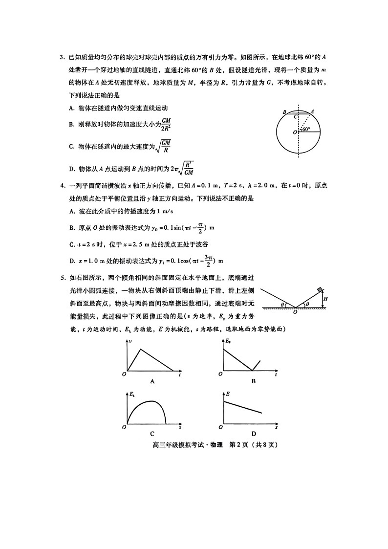 河北省邯郸市部分示范性高中2024届高三下学期三模物理试卷第2页