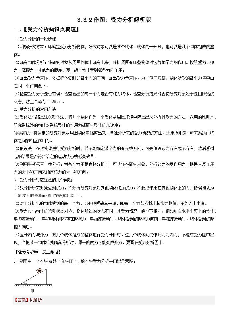 人教版高中物理必修一 同步精讲精练3.3.2作图：受力分析（教师版）第1页