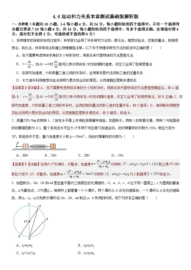 人教版高中物理必修一 同步精讲精练第4章 运动和力关系（基础版）（教师版）第1页