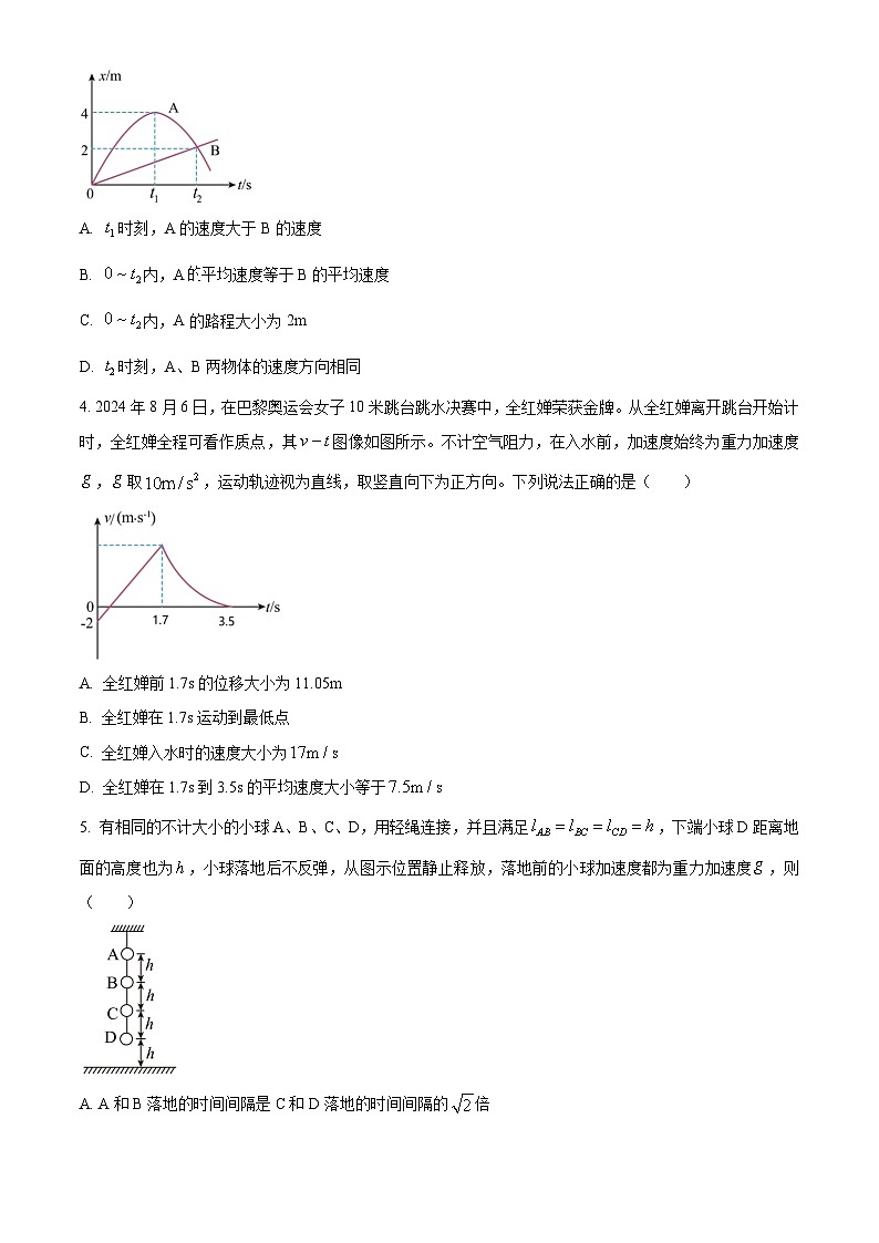重庆市西南大学附属中学校2024-2025学年高一上学期定时检测（一）（10月）物理试题 Word版无答案第2页