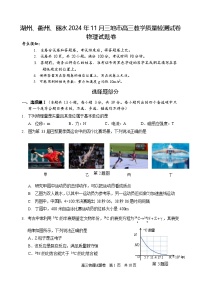 浙江省湖州、丽水、衢州三地市2025届高三教学质量检测物理试题+答案（湖丽衢一模）