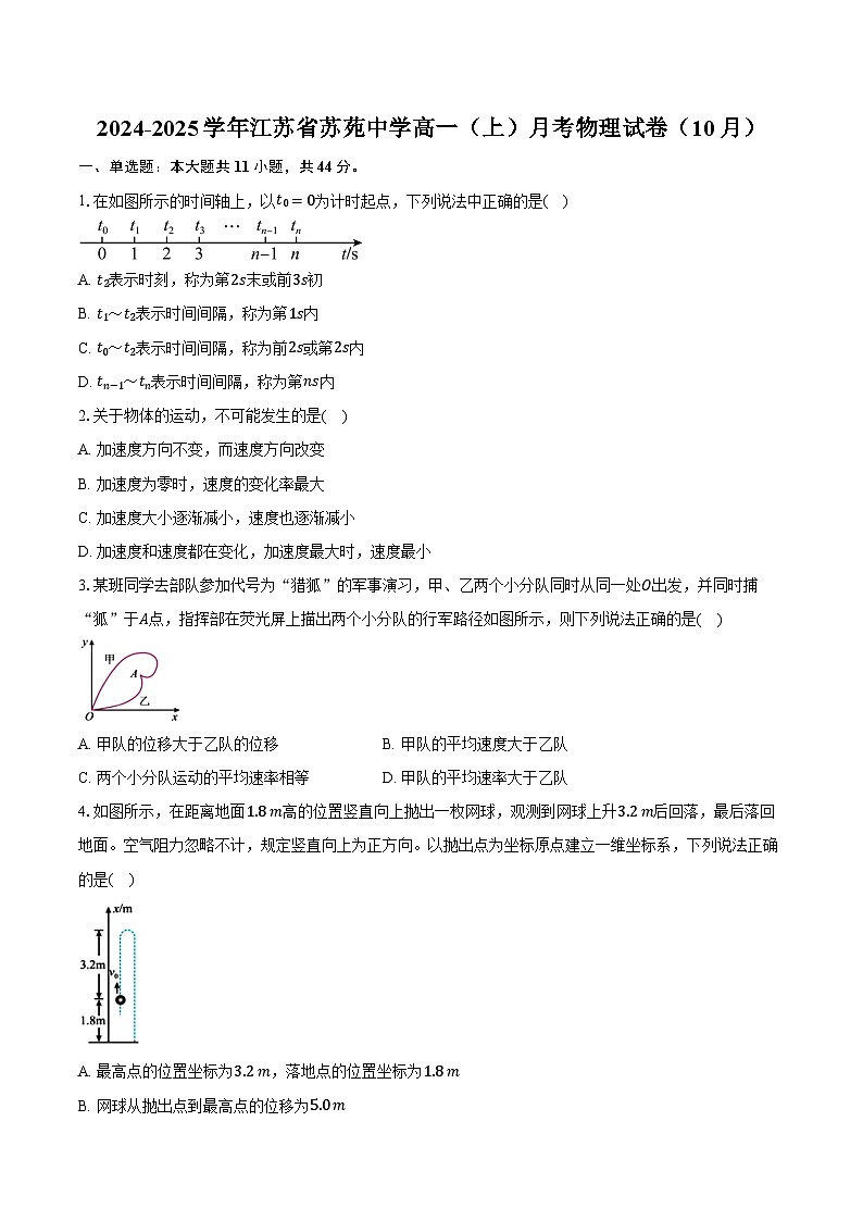 2024-2025学年江苏省苏苑中学高一（上）月考物理试卷（10月）（含答案）第1页