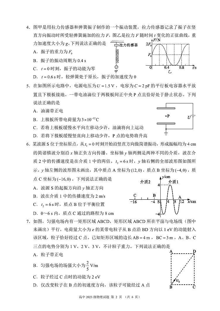 2024～2025学年度上期高中2023级期中考试物理试题第2页