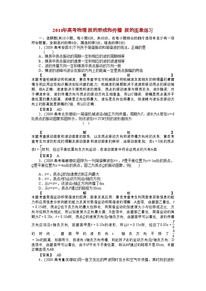 2022年高考物理波的形成和传播波的图象练习第1页