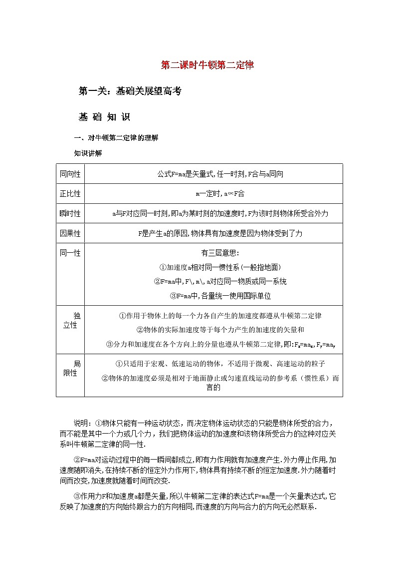 2022年高考物理第三章第二课时牛顿第二定律-专项训练-含解析第1页