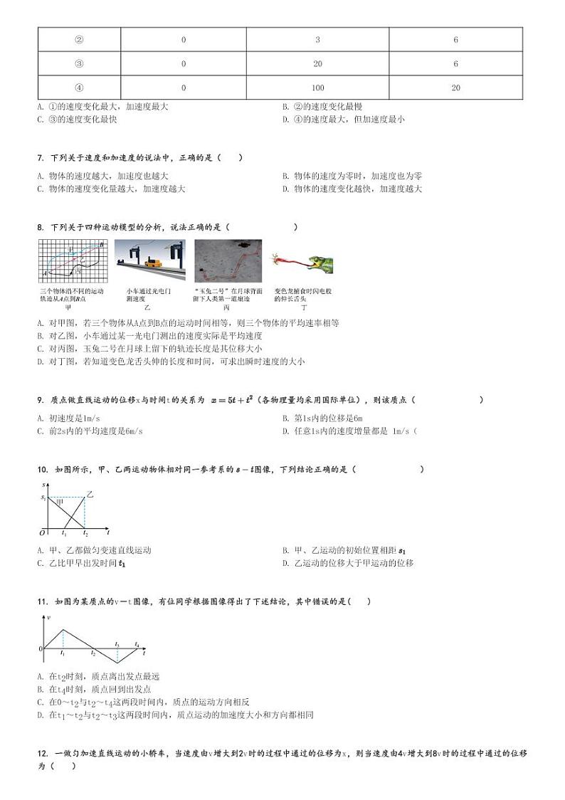 2024～2025学年天津南开区南开大学附属中学高一上学期月考物理试卷(第一次)[原题+解析版]02