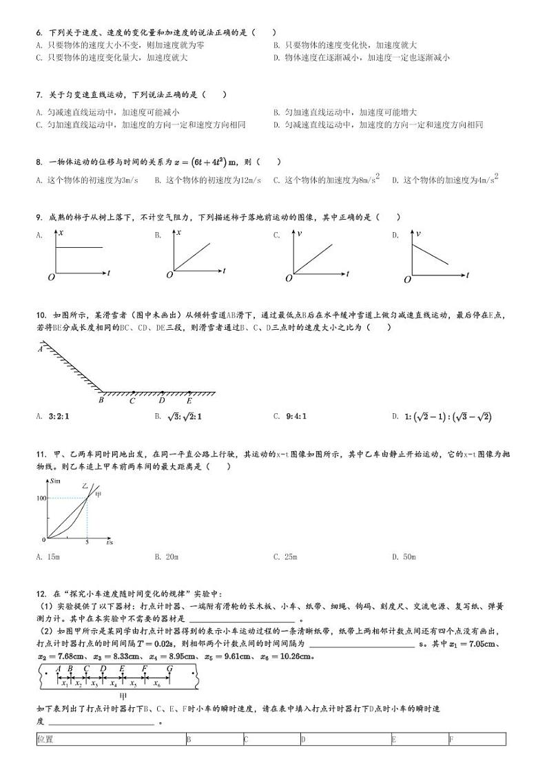 2024～2025学年10月江苏连云港赣榆区江苏省赣榆高级中学高一上学期月考物理试卷(等二校)[原题+解析版]第2页