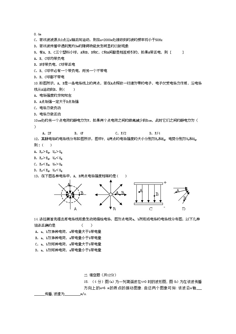 2022年甘肃省金昌11高二物理上学期期中试题无答案新人教版第2页