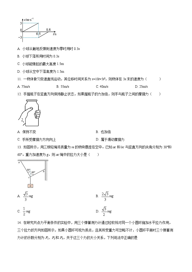 北京市第九中学2024~2025学年高一上学期期中统练物理试卷 Word版无答案第3页